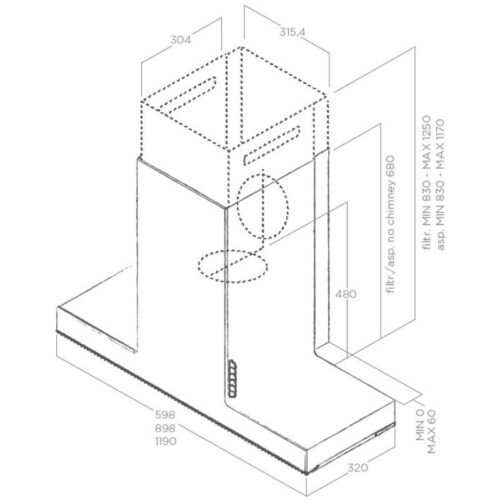 Máy hút mùi Elica HAIKU CONCRETE/A/120 3 Kích thước máy hút mùi Elica HAIKU CONCRETE/A/120