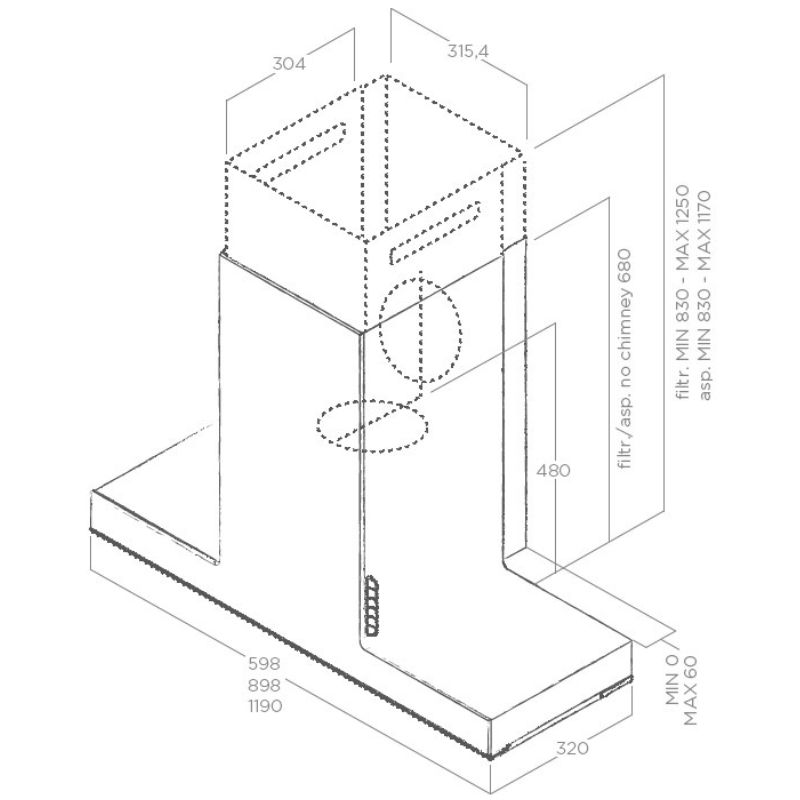 Kích thước máy hút mùi Elica HAIKU CONCRETE/A/120 Kích thước máy hút mùi Elica HAIKU CONCRETE/A/120