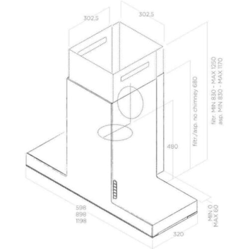 Máy hút mùi Elica HAIKU CONCRETE/A/60 3 Kích thước máy hút mùi Elica HAIKU CONCRETE/A/60