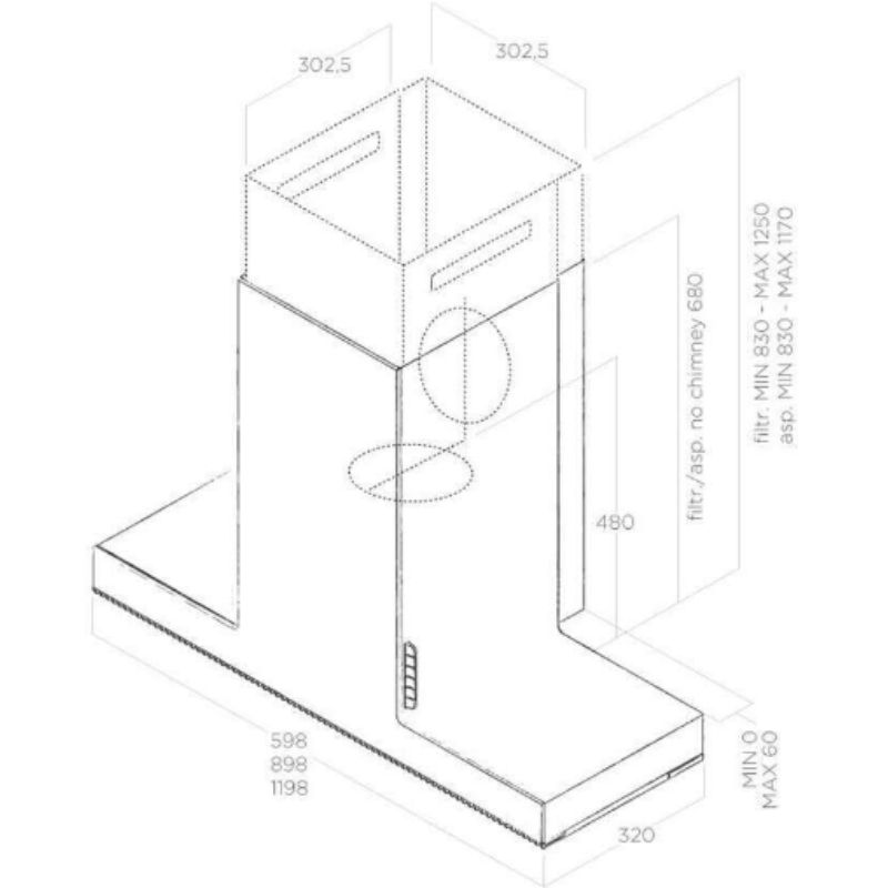 Kích thước máy hút mùi Elica HAIKU CONCRETE/A/60 Kích thước máy hút mùi Elica HAIKU CONCRETE/A/60