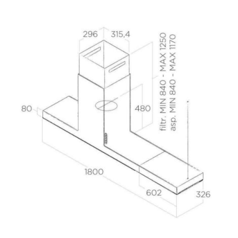 Kích thước máy hút mùi Elica HAIKU ISLAND IX/A/180 Kích thước máy hút mùi Elica HAIKU ISLAND IX/A/180