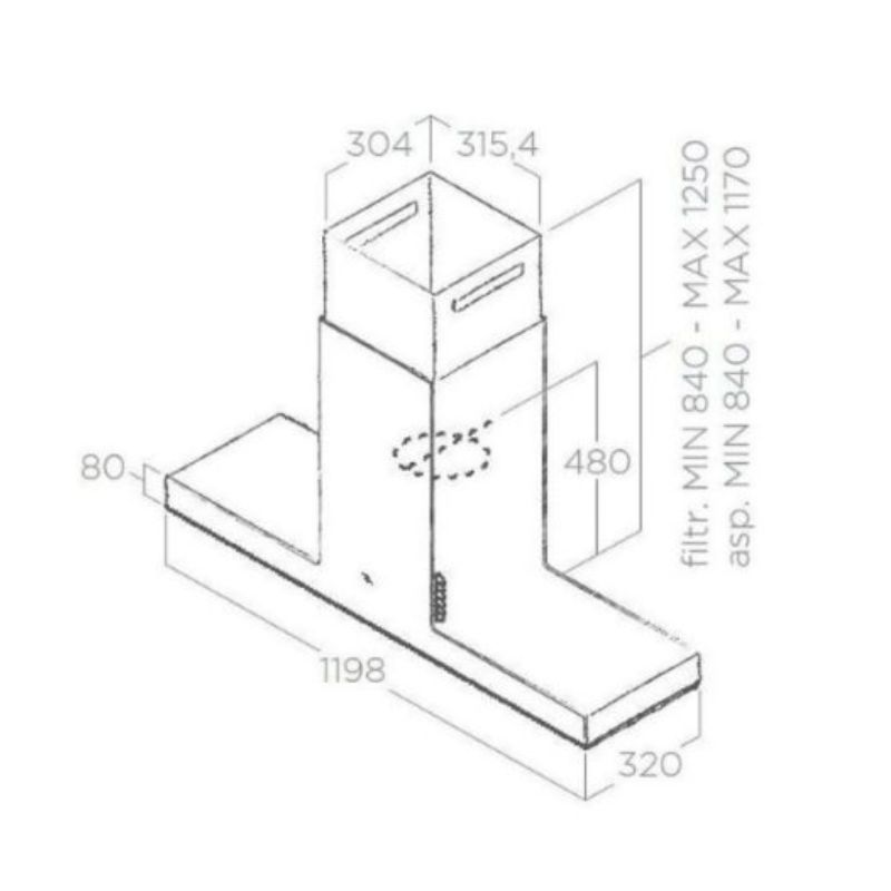 Kích thớc máy hút mùi Elica HAIKU ISLAND WH/A/120 Kích thớc máy hút mùi Elica HAIKU ISLAND WH/A/120