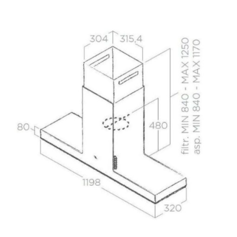 Kích thước máy hút mùi Elica HAIKU ISLAND WH/A/180 Kích thước máy hút mùi Elica HAIKU ISLAND WH/A/180