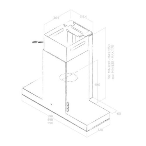 Máy hút mùi Elica HAIKU WH/A/120 3 Kích thước máy hút mùi Elica HAIKU WH/A/120