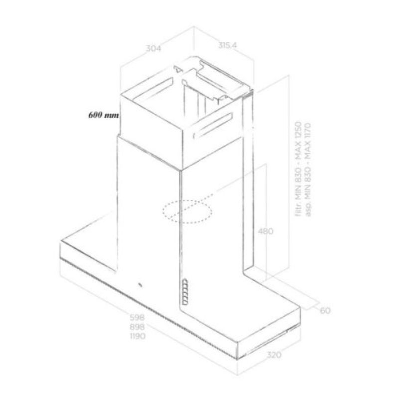 Kích thước máy hút mùi Elica HAIKU WH/A/120 Kích thước máy hút mùi Elica HAIKU WH/A/120
