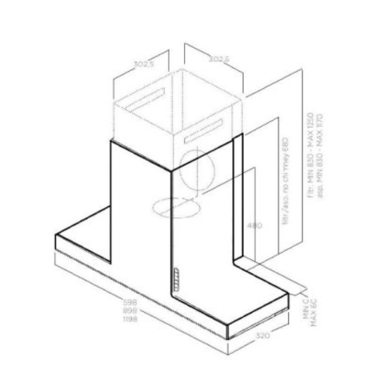 Kích thước máy hút mùi Elica HAIKU WH/A/60 Kích thước máy hút mùi Elica HAIKU WH/A/60