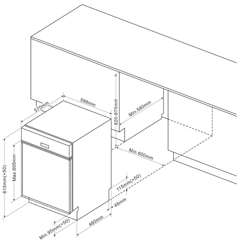 Kích thước máy rửa bát âm Brandt VH1772X Kích thước máy rửa bát âm Brandt VH1772X