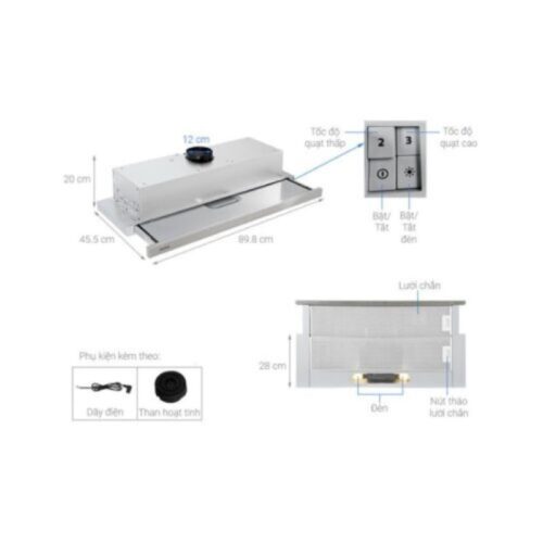 Máy hút khử mùi âm tủ dạng kéo Hafele HH TI90D 539.81.085 4 Cấu tạo máy hút khử mùi âm tủ dạng kéo Hafele HH TI90D 539.81.085