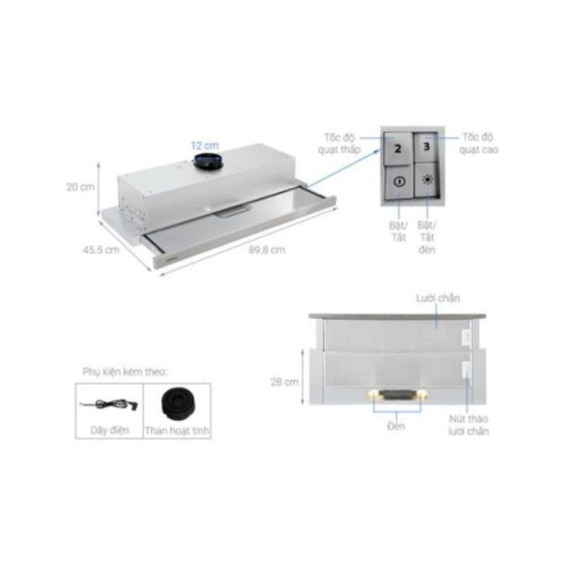 Cấu tạo máy hút khử mùi âm tủ dạng kéo Hafele HH TI90D 539.81.085 Cấu tạo máy hút khử mùi âm tủ dạng kéo Hafele HH TI90D 539.81.085