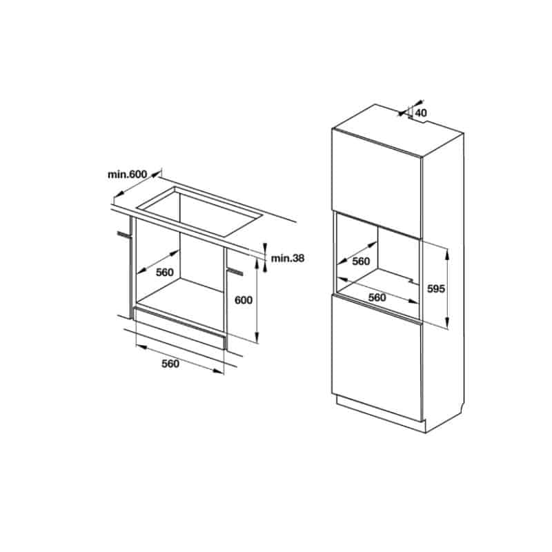 Kích thước Lò nướng âm tủ Hafele HO-K60B 534.05.581 Kích thước Lò nướng âm tủ Hafele HO-K60B 534.05.581