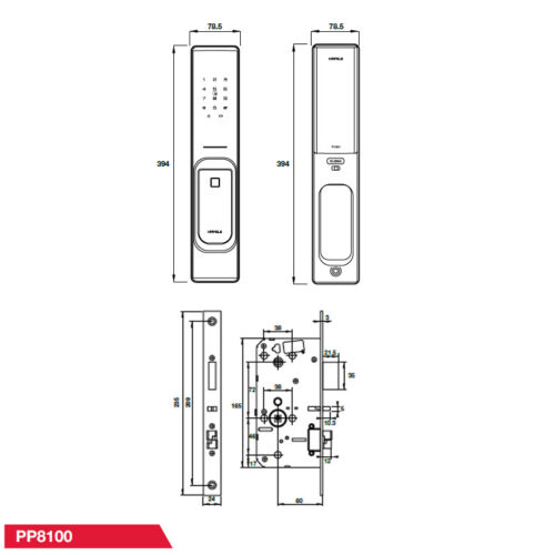 Khóa điện tử Hafele PP8100 912.20.260 3 Kích thước Khóa điện tử Hafele PP8100 912.20.260