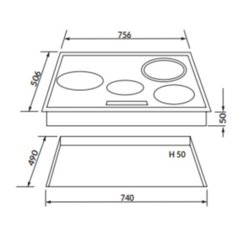 Kích thước bếp điện 4 vùng nấu Rosieres RVEF74IN Kích thước bếp điện 4 vùng nấu Rosieres RVEF74IN