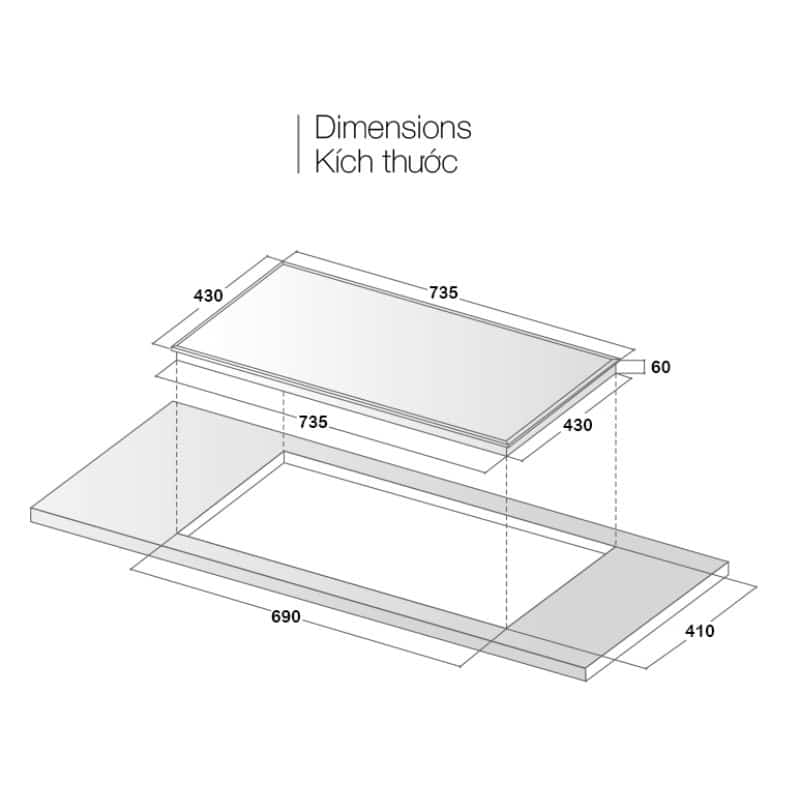 Kích thước bếp từ 2 vùng nấu Eurosun EU-T210Max Kích thước bếp từ 2 vùng nấu Eurosun EU-T210Max