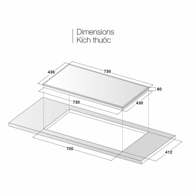 Kích thước bếp từ 2 vùng nấu Eurosun EU-T508Max Kích thước bếp từ 2 vùng nấu Eurosun EU-T508Max