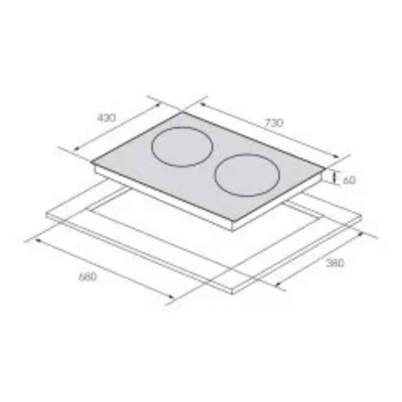 Kích thước bếp từ 2 vùng nấu Eurosun EU-T710Pro Kích thước bếp từ 2 vùng nấu Eurosun EU-T710Pro