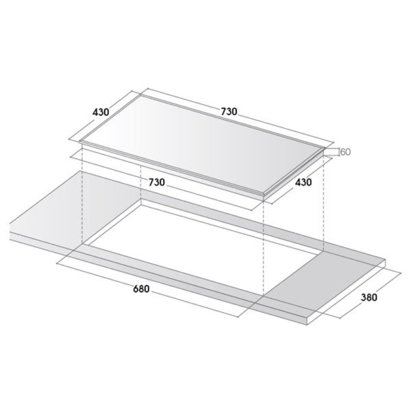Kích thước Bếp từ 2 vùng nấu Kocher DIB4-888 Kích thước Bếp từ 2 vùng nấu Kocher DIB4-888