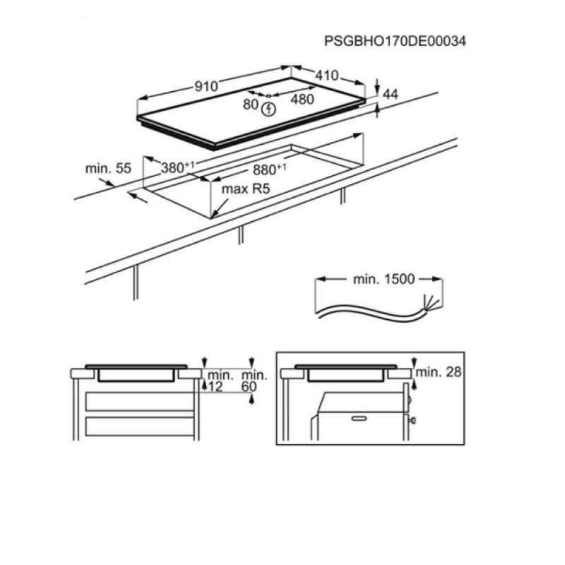 Kích thước Bếp từ âm Electrolux EIT913 Kích thước Bếp từ âm Electrolux EIT913
