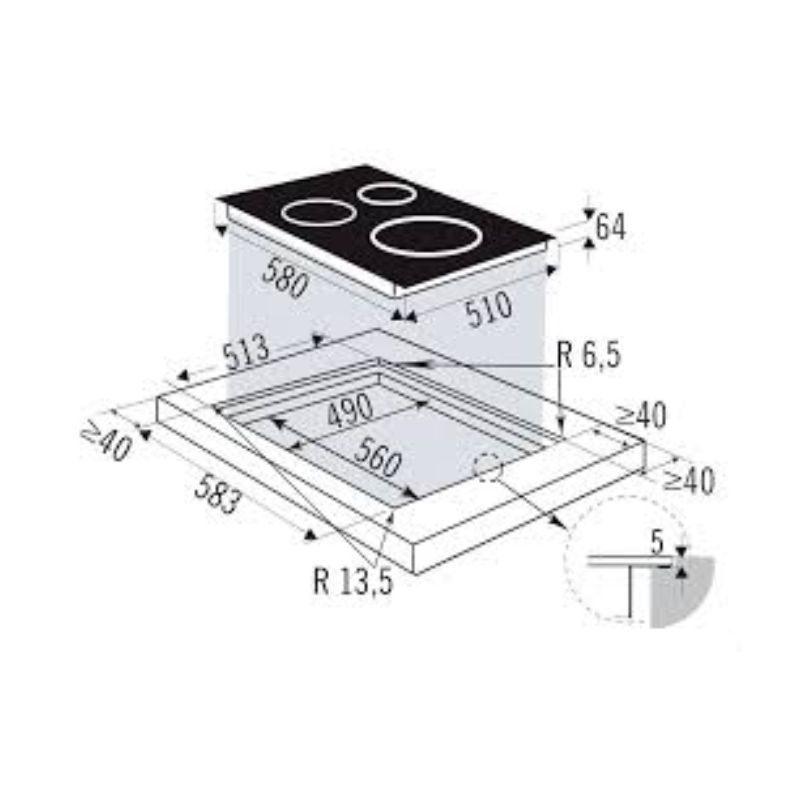 Kích thước Bếp từ Brandt BPI6449BL Kích thước Bếp từ Brandt BPI6449BL