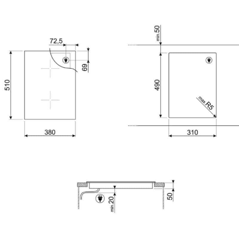 Kích thước bếp từ Hafele Smeg SIM631WLDR 535.64.143 Kích thước bếp từ Hafele Smeg SIM631WLDR 535.64.143