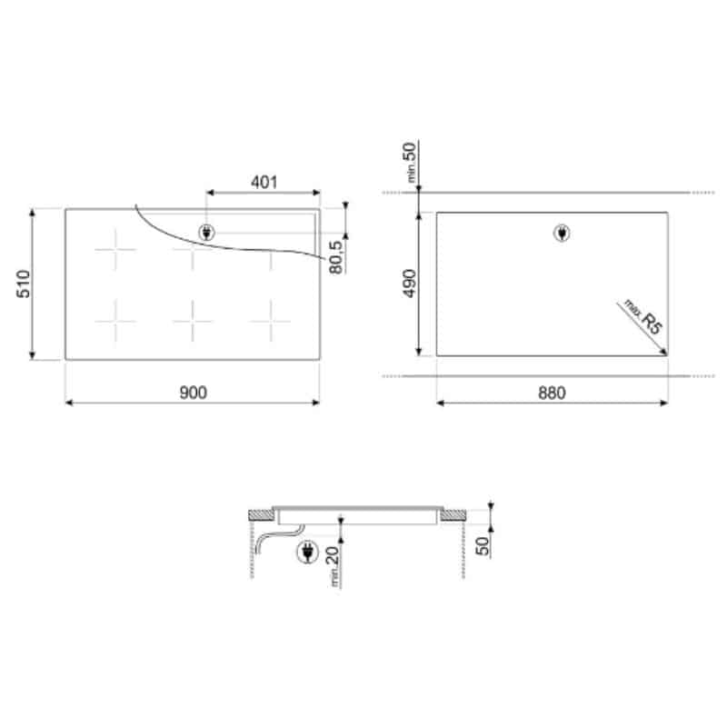 Kích thước bếp từ Hafele Smeg SIM693WLDR 535.64.169 Kích thước bếp từ Hafele Smeg SIM693WLDR 535.64.169
