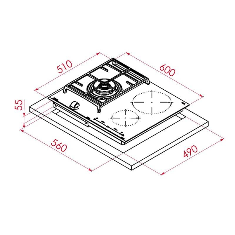 Kích thước của Bếp từ kết hợp gas Teka JZC 63312 ABN BK Kích thước của Bếp từ kết hợp gas Teka JZC 63312 ABN BK