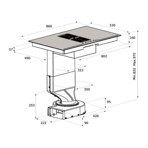 Bếp từ kết hợp máy hút khói khử mùi HIH-864 3 Kích thước bếp từ kết hợp máy hút khói khử mùi HIH-864