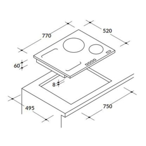 Bếp từ không giới hạn vùng nấu 80cm Rosieres RFI802 3 Kích thước bếp từ không giới hạn vùng nấu 80cm Rosieres RFI802