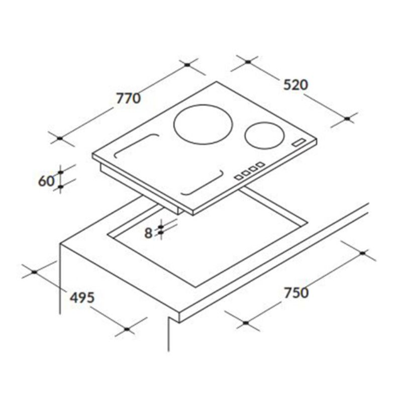 Kích thước bếp từ không giới hạn vùng nấu 80cm Rosieres RFI802 Kích thước bếp từ không giới hạn vùng nấu 80cm Rosieres RFI802