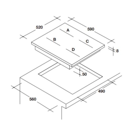 Bếp từ không giới hạn vùng nấu Rosieres RES6D 3 Kích thước bếp từ không giới hạn vùng nấu Rosieres RES6D
