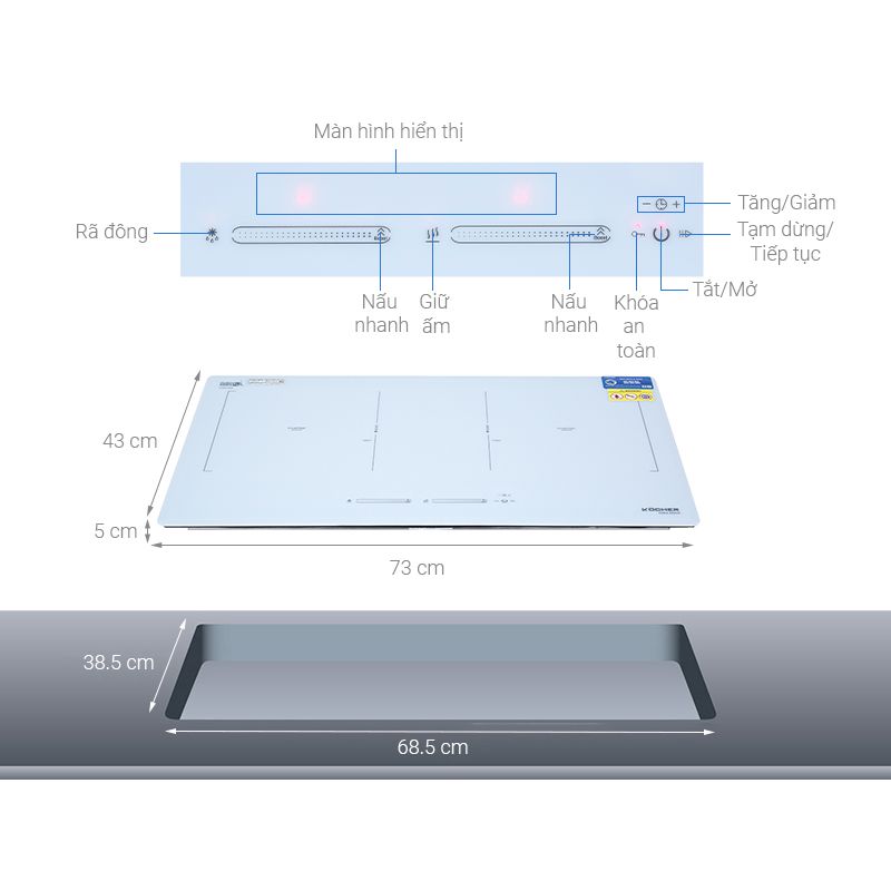 Kích thước bếp từ Kocher DIB4-888W Kích thước bếp từ Kocher DIB4-888W
