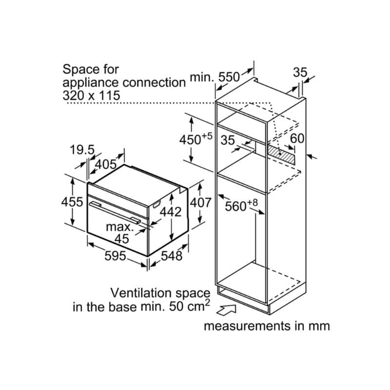 Kích thước lò nướng kết hợp vi sóng Bosch CMG656BS6B Kích thước lò nướng kết hợp vi sóng Bosch CMG656BS6B