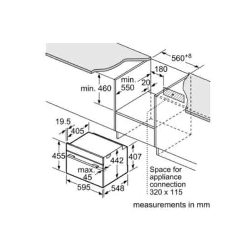 Kích thước lò nướng kết hợp hấp Bosch CSG656RS1 Kích thước lò nướng kết hợp hấp Bosch CSG656RS1