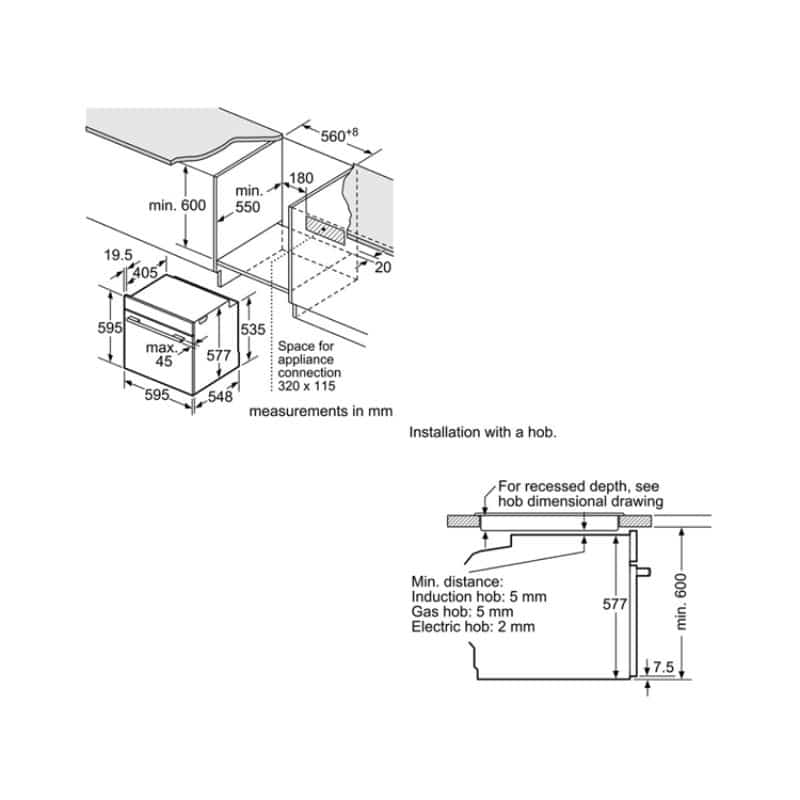 Kích thước lò nướng Bosch HBG656RS1B Kích thước lò nướng Bosch HBG656RS1B