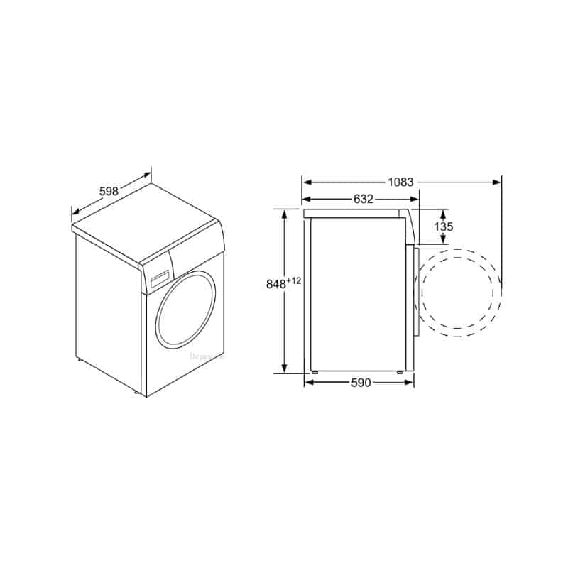 Kích thước máy giặt quần áo Bosch WAW28790HK Kích thước máy giặt quần áo Bosch WAW28790HK