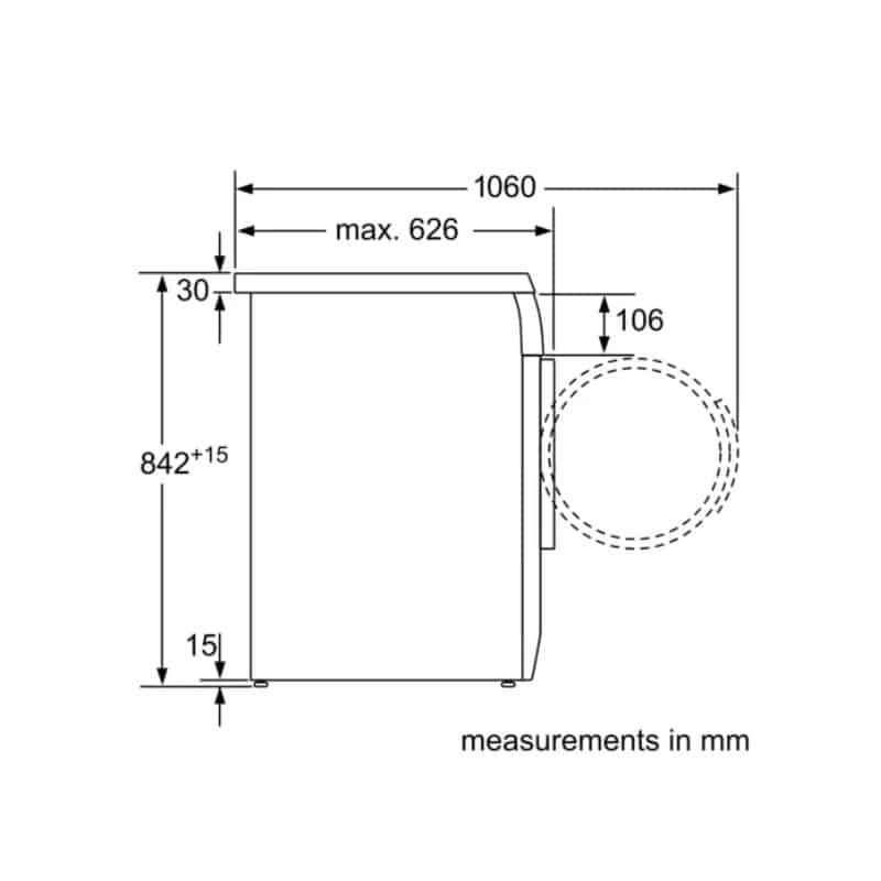 Kích thước máy sấy quần áo Bosch WTE84105GB Kích thước máy sấy quần áo Bosch WTE84105GB