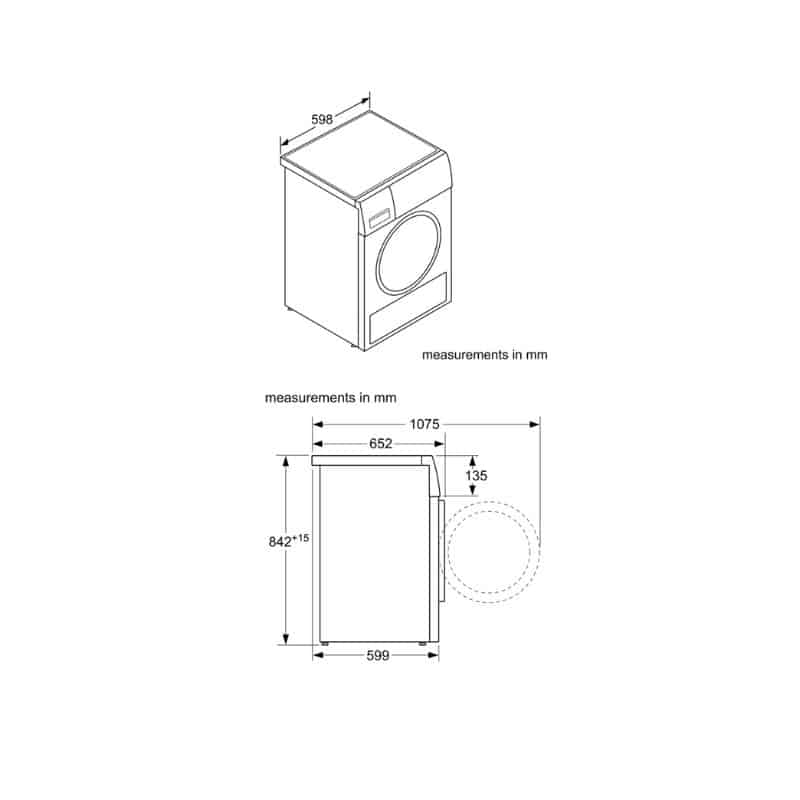 Kích thước máy giặt sấy quần áo Bosch WTN84201MY Kích thước máy giặt sấy quần áo Bosch WTN84201MY