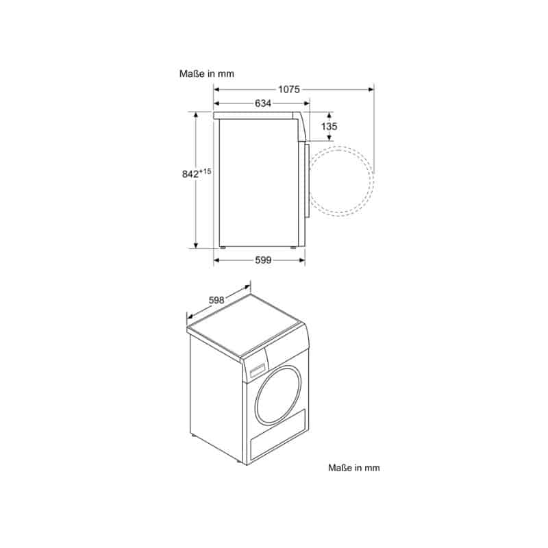 Kích thước máy sấy quần áo Bosch WTW87541 Kích thước máy sấy quần áo Bosch WTW87541
