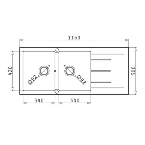 Chậu đá BOSCH PYRAGRANITE ALAZIA (116X50) 2B 1D 3 Kích thước chậu đá BOSCH PYRAGRANITE ALAZIA (116X50) 2B 1D