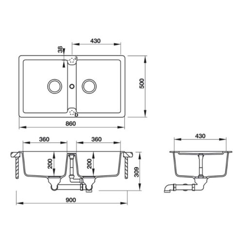 Chậu đá Hafele GALBA HS-GD8650 570.36.400 3 Chậu đá Hafele GALBA HS-GD8650 570.36.400