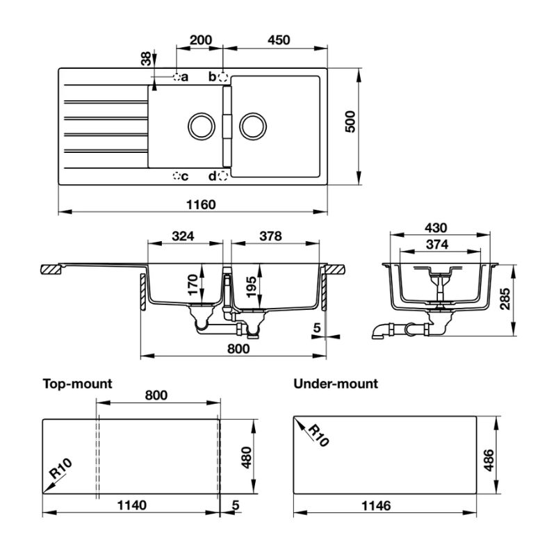 Chậu đá Hafele GALBA HS-GDD11650 570.35.470 Chậu đá Hafele GALBA HS-GDD11650 570.35.470