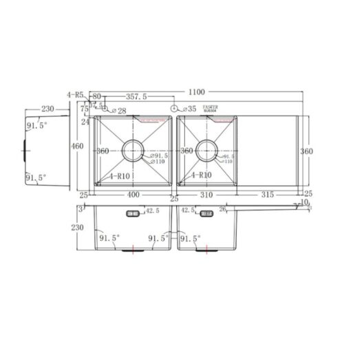 Chậu rửa bát Faster FS 11046HMS 3 Kích thước Chậu rửa bát Faster FS 11046HMS