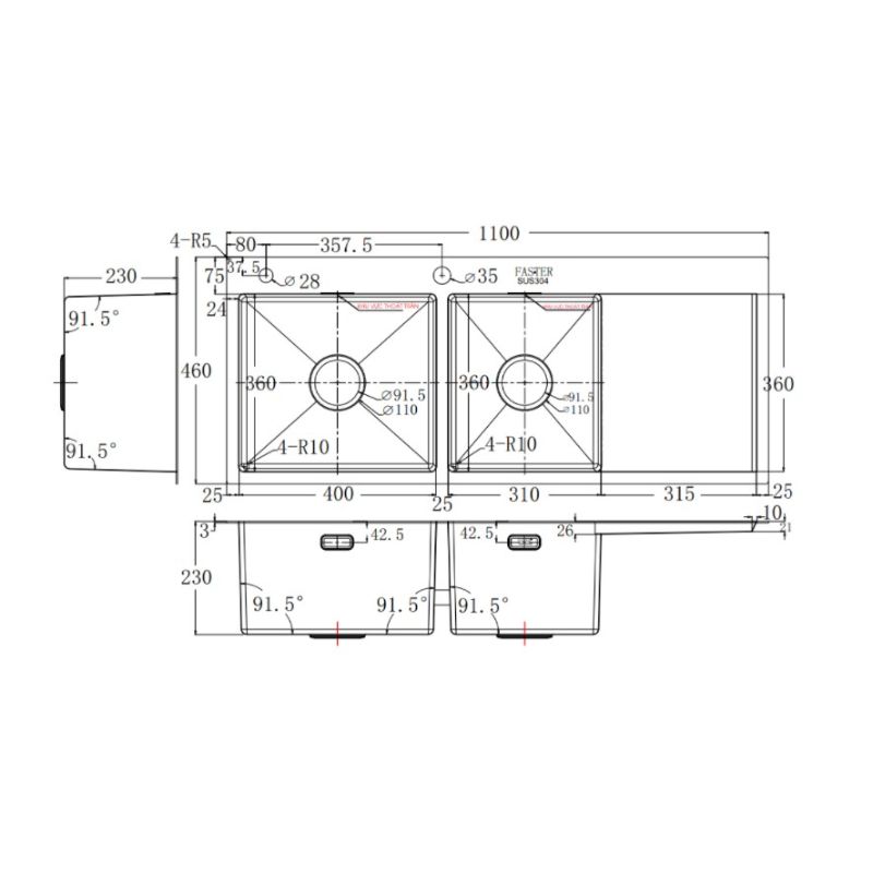 Kích thước Chậu rửa bát Faster FS 11046HMS Kích thước Chậu rửa bát Faster FS 11046HMS
