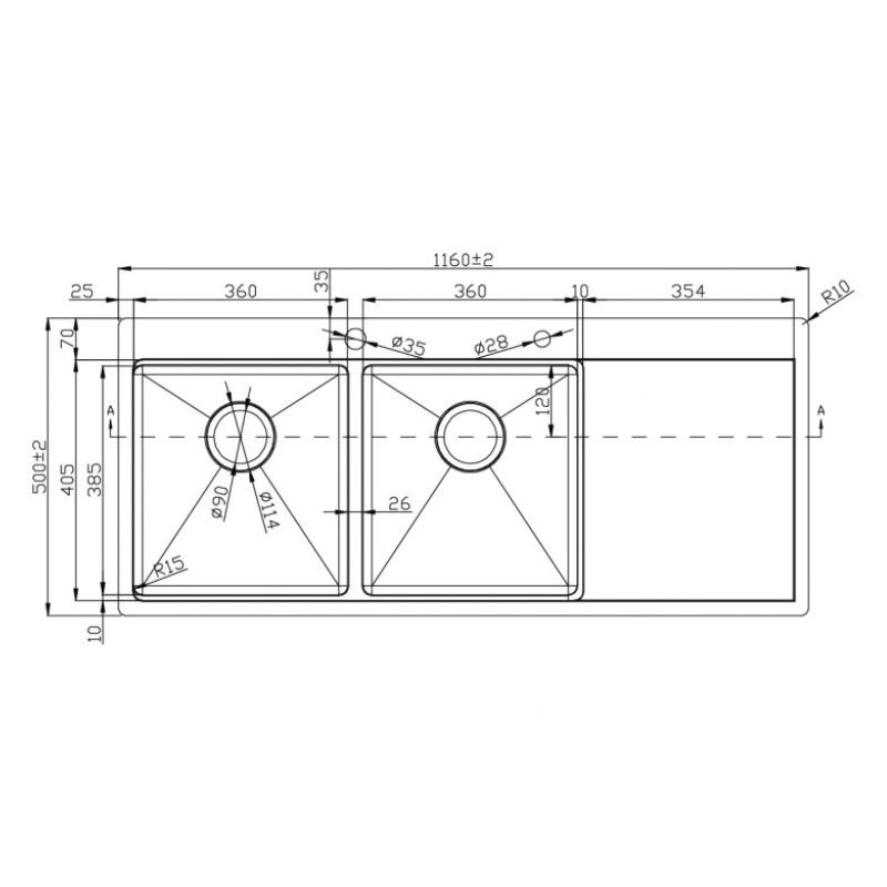 Kích thước chậu rửa bát Konox Workstation - Topmount KN11650TD Kích thước chậu rửa bát Konox Workstation - Topmount KN11650TD