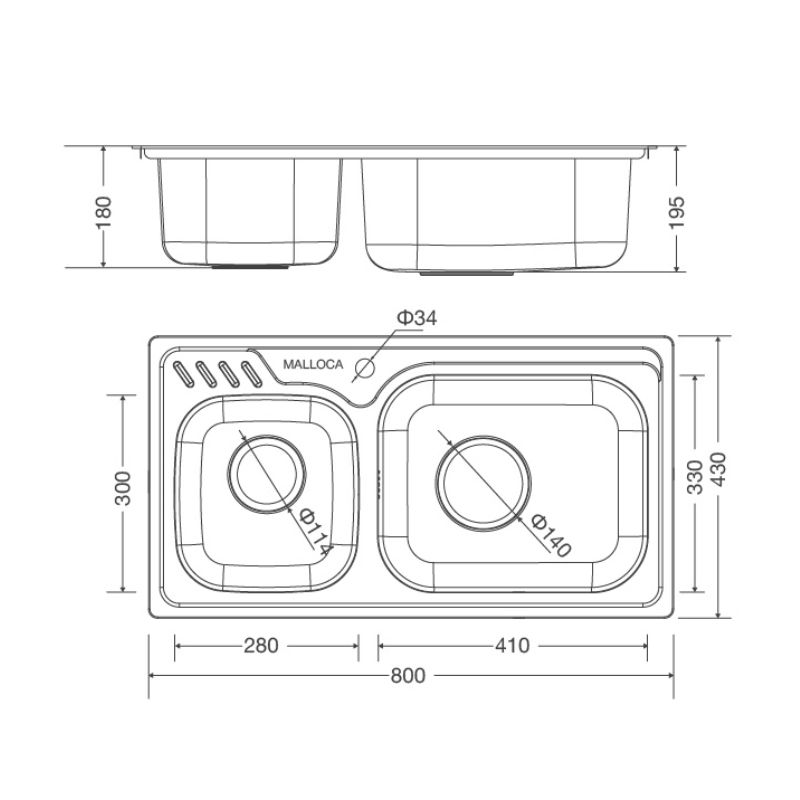 Kích thước chậu rửa bát Malloca MS 1003 NEW Kích thước chậu rửa bát Malloca MS 1003 NEW