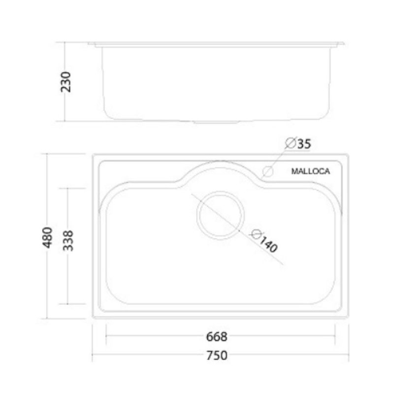 Kích thước chậu rửa bát Malloca MS 1020 Kích thước chậu rửa bát Malloca MS 1020