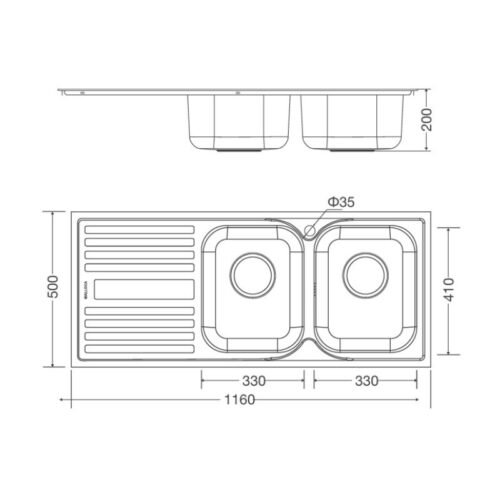 Chậu rửa bát Malloca MS 1025L New ( Cánh trái) 3 Kích thước chậu rửa bát Malloca MS 1025L New ( Cánh trái)