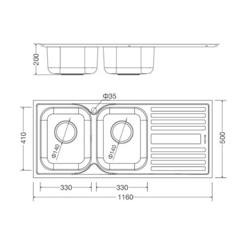 Chậu rửa bát Malloca MS 1025R New (Cánh phải) 3 Kích thước chậu rửa bát Malloca MS 1025R New (Cánh phải)