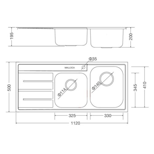 Chậu rửa bát Malloca MS 1027L NEW Cánh Trái 3 Kích thước chậu rửa bát Malloca MS 1027L NEW Cánh Trái