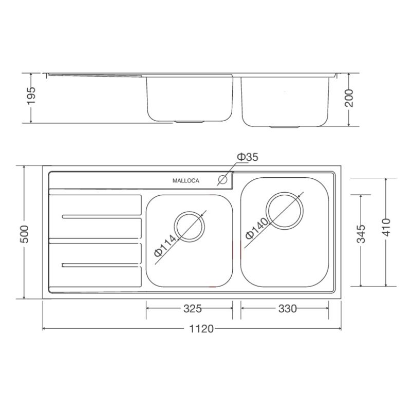 Kích thước chậu rửa bát Malloca MS 1027L NEW Cánh Trái Kích thước chậu rửa bát Malloca MS 1027L NEW Cánh Trái