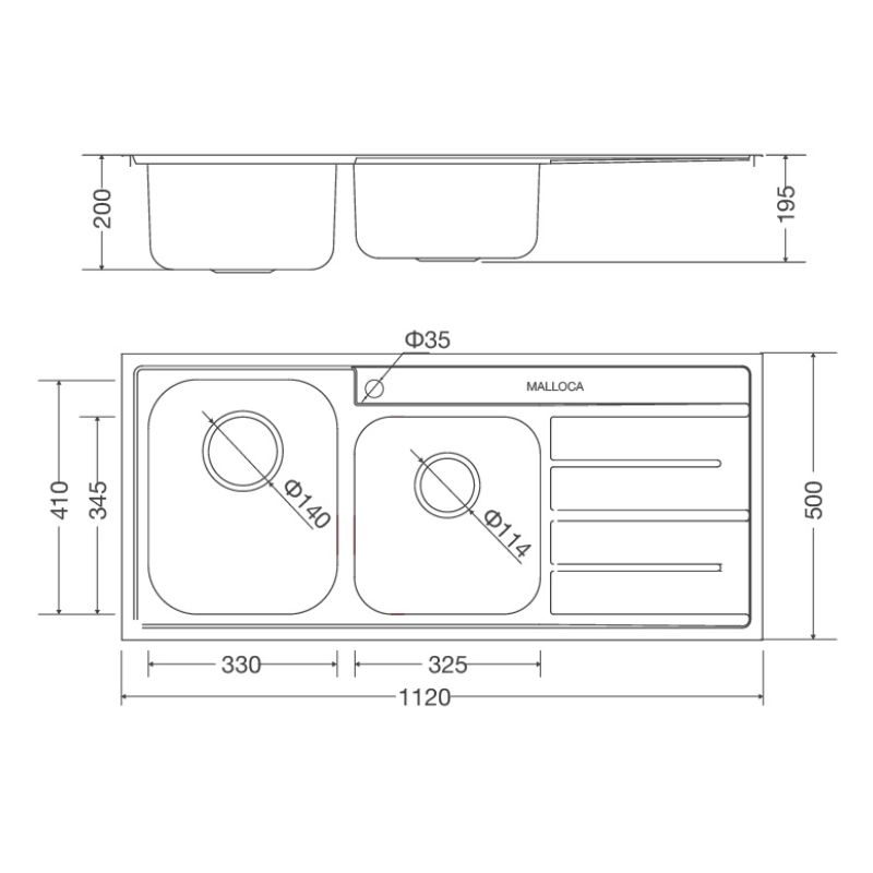 Kích thước chậu rửa bát Malloca MS 1027R New Cánh Phải Kích thước chậu rửa bát Malloca MS 1027R New Cánh Phải
